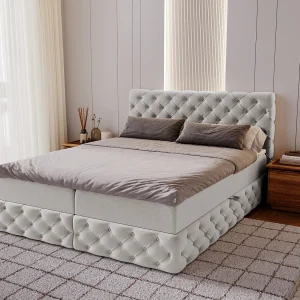 Gestoffeerd bed met matras 160×200 Royal – bed 160×200 met opbergruimte, topper, lichtgrijs (Royal Velvet 17) Gestoffeerd bed met matras 160×200 Royal – bed 160×200 met opbergruimte, topper, lichtgrijs (Royal Velvet 17)