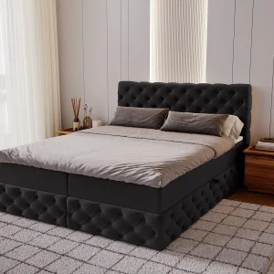 Gestoffeerd bed met matras 180×200 Royal – bed 180×200 met opbergruimte, topper, zwart (Royal Velvet 22) Gestoffeerd bed met matras 180×200 Royal – bed 180×200 met opbergruimte, topper, zwart (Royal Velvet 22)