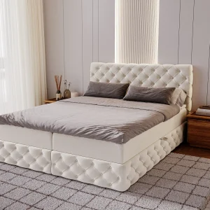 Gestoffeerd bed met matras 140×200 Royal – bed 140×200 met opbergruimte, topper, crème (Royal Velvet 1) Gestoffeerd bed met matras 140×200 Royal – bed 140×200 met opbergruimte, topper, crème (Royal Velvet 1)