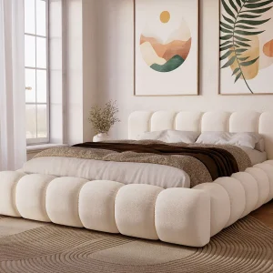 Gestoffeerd bed Doria 120×200 crème – opbergruimte voor beddengoed, houten lattenbodem, doorgestikt hoofdbord en bedframe Gestoffeerd bed Doria 120×200 crème – opbergruimte voor beddengoed, houten lattenbodem, doorgestikt hoofdbord en bedframe