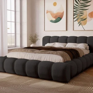 Gestoffeerd bed Doria 180×200 donkergrijs – opbergruimte voor beddengoed, houten lattenbodem, doorgestikt hoofdbord en bedframe Gestoffeerd bed Doria 180×200 donkergrijs – opbergruimte voor beddengoed, houten lattenbodem, doorgestikt hoofdbord en bedframe