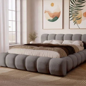 Gestoffeerd bed Doria 180×200 grijs – opbergruimte voor beddengoed, houten lattenbodem, doorgestikt hoofdbord en bedframe Gestoffeerd bed Doria 180×200 grijs – opbergruimte voor beddengoed, houten lattenbodem, doorgestikt hoofdbord en bedframe