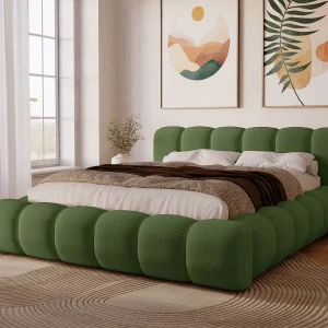 Gestoffeerd bed Doria 180×200 groen – opbergruimte voor beddengoed, houten lattenbodem, doorgestikt hoofdbord en bedframe Gestoffeerd bed Doria 180×200 groen – opbergruimte voor beddengoed, houten lattenbodem, doorgestikt hoofdbord en bedframe