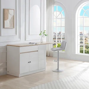 Keukeneiland met opbergruimte van mdf – Wit en naturel – HELOMY