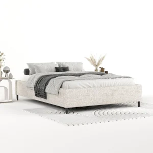 Gestoffeerd bed Larch – 160 x 200 cm – geweven stof – creme Gestoffeerd bed Larch – 160 x 200 cm – geweven stof – creme