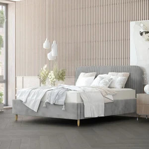 Gestoffeerd bed Livy – 140 x 200 cm – fluweelstof – grijs Gestoffeerd bed Livy – 140 x 200 cm – fluweelstof – grijs