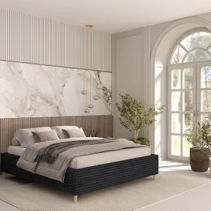Gestoffeerd bed Larch – 120 x 200 cm – fluweelstof – zwart