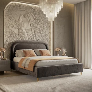 Gestoffeerd bed Mija – 180 x 200 cm – chenillestof – bruin Gestoffeerd bed Mija – 180 x 200 cm – chenillestof – bruin