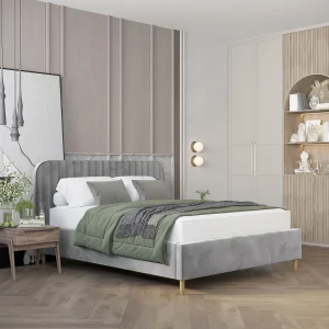 Gestoffeerd bed van velvet stof Noto – 180×200 cm -grijs Gestoffeerd bed van velvet stof Noto – 180×200 cm -grijs