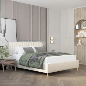 Gestoffeerd bed Noto – 140 x 200 cm – geweven stof – crème Gestoffeerd bed Noto – 140 x 200 cm – geweven stof – crème