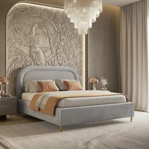Gestoffeerd bed Mija – 160 x 200 cm – chenillestof – lichtgrijs Gestoffeerd bed Mija – 160 x 200 cm – chenillestof – lichtgrijs