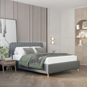 Gestoffeerd bed Noto – 180 x 200 cm – geweven stof – grijs