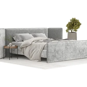 Gestoffeerd bed Tokyo – 200 x 200 cm – geweven stof – lichtgrijs