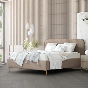 Gestoffeerd bed Livy – 120 x 200 cm – geweven stof – lichtbruin Gestoffeerd bed Livy – 120 x 200 cm – geweven stof – lichtbruin