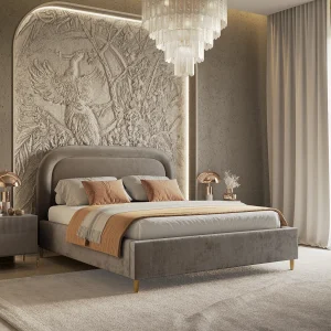 Gestoffeerd bed Mija – 140 x 200 cm – chenillestof – beige Gestoffeerd bed Mija – 140 x 200 cm – chenillestof – beige