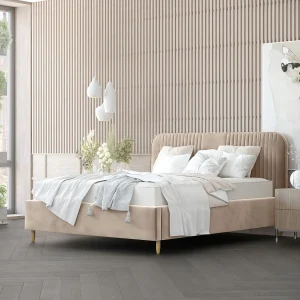Gestoffeerd bed Livy – 120 x 200 cm – fluweelstof – beige Gestoffeerd bed Livy – 120 x 200 cm – fluweelstof – beige