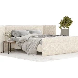 Gestoffeerd bed Tokyo – 200 x 200 cm – geweven stof – lichtbeige