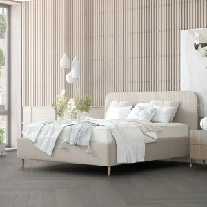 Gestoffeerd bed Livy – 120 x 200 cm – geweven stof – beige Gestoffeerd bed Livy – 120 x 200 cm – geweven stof – beige