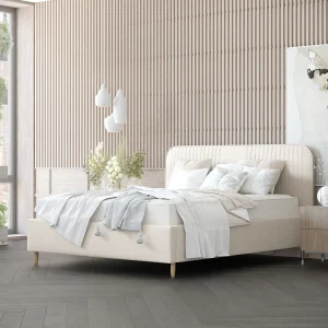 Gestoffeerd bed Livy – 140 x 200 cm – geweven stof – crème Gestoffeerd bed Livy – 140 x 200 cm – geweven stof – crème