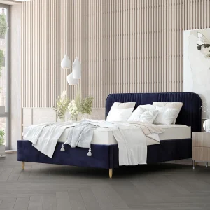Gestoffeerd bed Livy – 160 x 200 cm – fluweelstof – marineblauw