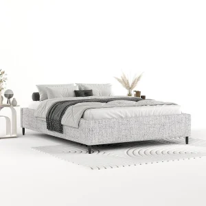 Gestoffeerd bed Larch – 180 x 200 cm – geweven stof – lichtgrijs