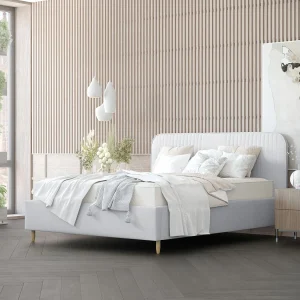Gestoffeerd bed Livy – 140 x 200 cm – geweven stof – lichtgrijs Gestoffeerd bed Livy – 140 x 200 cm – geweven stof – lichtgrijs