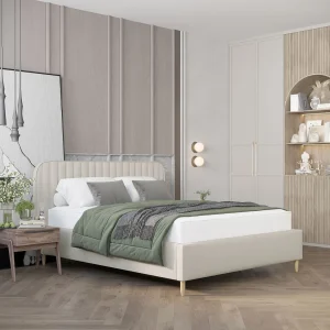 Gestoffeerd bed Noto – 160 x 200 cm – geweven stof – beige Gestoffeerd bed Noto – 160 x 200 cm – geweven stof – beige