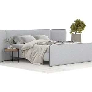 Gestoffeerd bed Tokyo – 200 x 200 cm – geweven stof – lichtgrijs