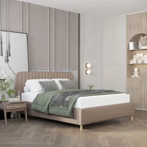Gestoffeerd bed Noto – 120 x 200 cm – geweven stof – lichtbruin Gestoffeerd bed Noto – 120 x 200 cm – geweven stof – lichtbruin