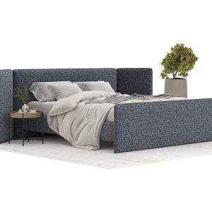 Gestoffeerd bed Tokyo – 180 x 200 cm – geweven stof – marineblauw