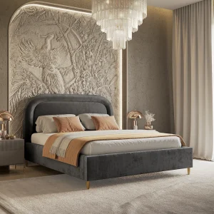 Gestoffeerd bed Mija – 120 x 200 cm – chenillestof – donkergrijs Gestoffeerd bed Mija – 120 x 200 cm – chenillestof – donkergrijs