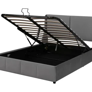 Gestoffeerd bed 140 x 190 cm, met lattenbodem en hoofdbord, hydraulisch bed, in fluweel Gestoffeerd bed 140 x 190 cm, met lattenbodem en hoofdbord, hydraulisch bed, in fluweel