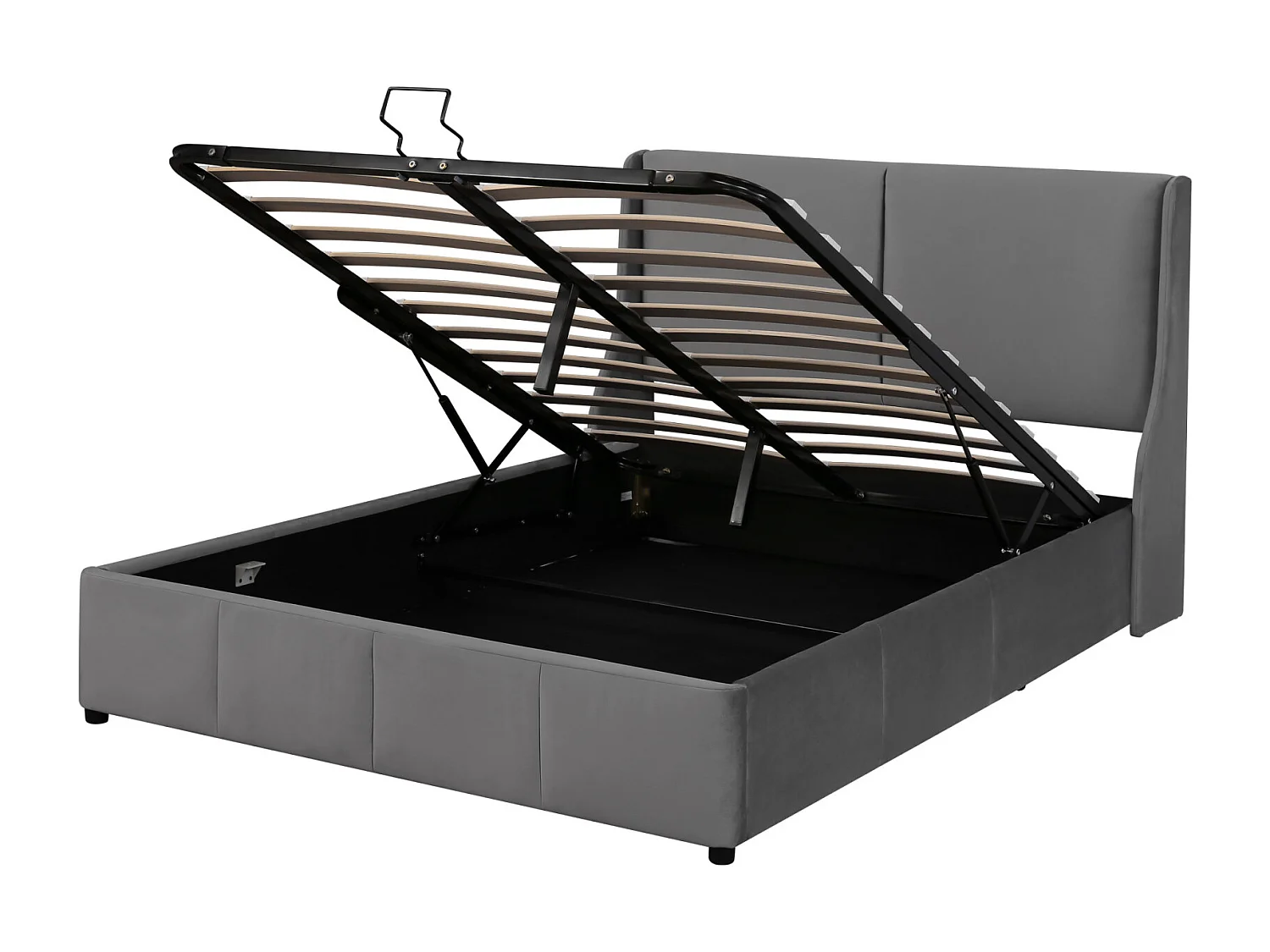 Gestoffeerd bed 140 x 190 cm, met lattenbodem en hoofdbord, hydraulisch bed, in fluweel