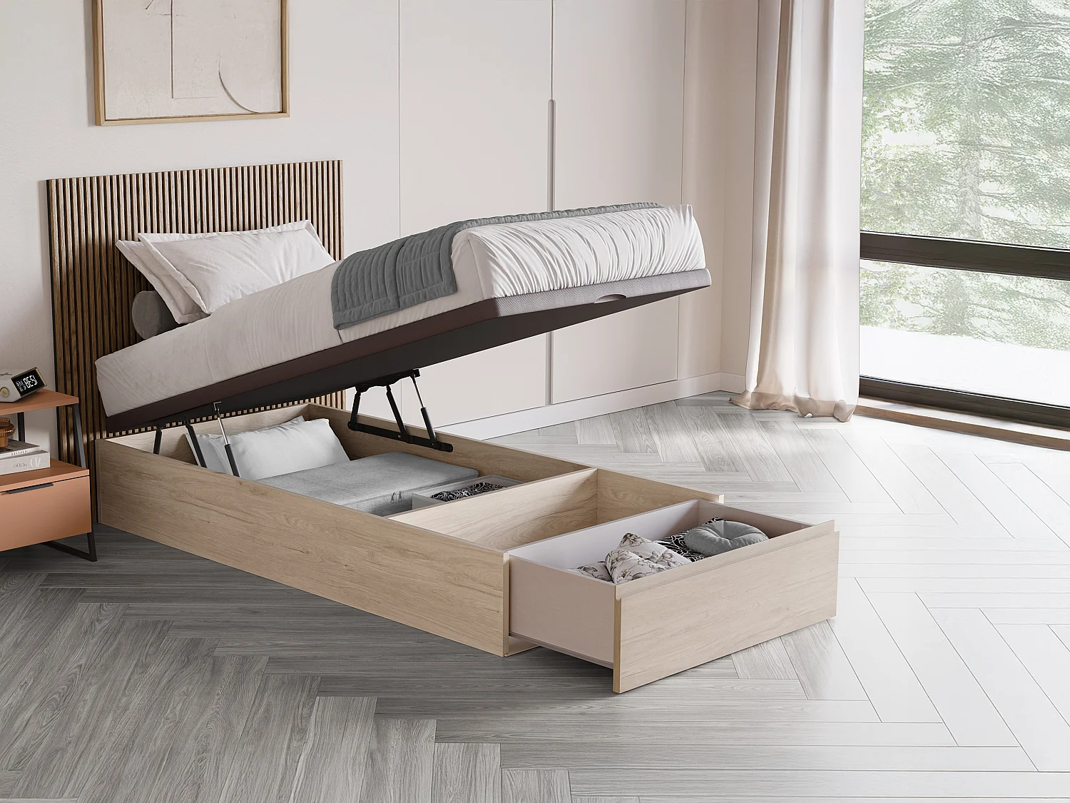 Bedbodem met opberglade 90 x 200 cm - Licht naturel - HESTIA de YSMÉE