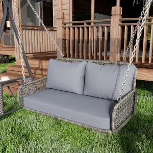 Hangstoel van 240 cm in PE rotan – 2 plaatsen – Inclusief kussens – Grijs Hangstoel van 240 cm in PE rotan – 2 plaatsen – Inclusief kussens – Grijs