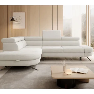 Hoekbank OTIS met slaapfunctie 131×207 cm, verstelbare hoofdsteunen, AURORA, linkeropstelling, 276x218x97 cm, wit Hoekbank OTIS met slaapfunctie 131×207 cm, verstelbare hoofdsteunen, AURORA, linkeropstelling, 276x218x97 cm, wit