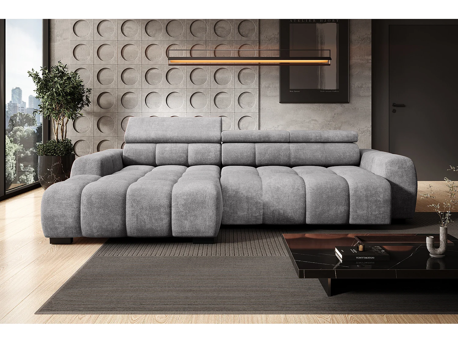Hoekbank BULL – modern, verstelbare zitting, zonder slaapfunctie, Eden, linkeropstelling, 285x168x97 cm, kleur lichtgrijs