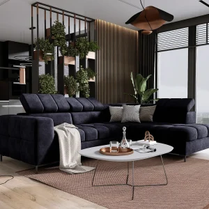 Hoekbank PABLOS met verstelbare hoofdsteun 279x201cm | Slapen & Opbergen, Donkerblauw Wolken, Rechts Hoekbank PABLOS met verstelbare hoofdsteun 279x201cm | Slapen & Opbergen, Donkerblauw Wolken, Rechts