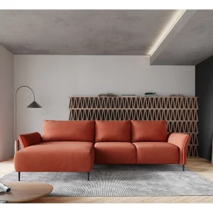 Hoekbank LUIS met bedfunctie – Moderne bank met opbergruimte 255×165 cm, Sofa Boxspring, Rood, Links