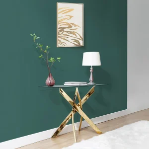 Consoletafel van gehard glas en goudkleurig metaal – Transparant – COSIMA Consoletafel van gehard glas en goudkleurig metaal – Transparant – COSIMA