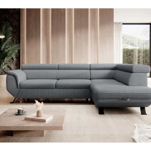 Gestoffeerde hoekbankRAVEN L met bedfunctie, bedruimte separaat, gestoffeerd met verstelbare hoofdsteunen 257x198x96 cm Rechterzijde Grijs