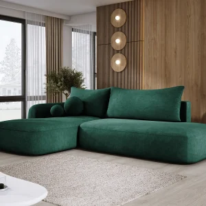 Hoekbank BABU met slaapfunctie – Moderne lounge voor woonkamer, functionele slaapbank in stof CLOUD, 300x105x60cm, linkerzijde, groen Hoekbank BABU met slaapfunctie – Moderne lounge voor woonkamer, functionele slaapbank in stof CLOUD, 300x105x60cm, linkerzijde, groen