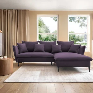 Hoekbank GLOSS met slaapfunctie, ottomane & gouden poten – fluwelen bank in GLOSSstijl met sierkussens, 258x167x91cm, Rechterkant LICHTGRIJS