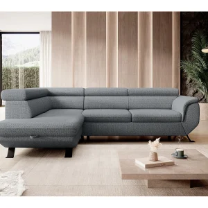 Gestoffeerde hoekbankRAVEN L met bedfunctie, bedruimte separaat, gestoffeerd met verstelbare hoofdsteunen 257x198x96 cm Links grijs