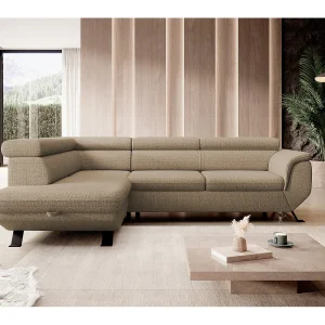 Gestoffeerde hoekbankRAVEN L met bedfunctie, bedruimte separaat, gestoffeerd met verstelbare hoofdsteunen 257x198x96 cm Links Cappuccino Gestoffeerde hoekbankRAVEN L met bedfunctie, bedruimte separaat, gestoffeerd met verstelbare hoofdsteunen 257x198x96 cm Links Cappuccino