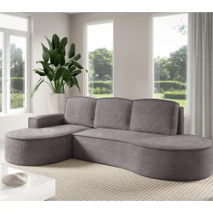 Hoekbank MOLLY met Slaapfunctie – Halfrond, Vrijstaand, Slaapoppervlak 140x207cm, 3 Grote Kussens, Abriamo Stof, 277x157x88cm, Links Zijdegrijs