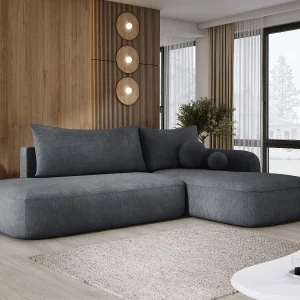Hoekbank BABU met slaapfunctie – Moderne lounge voor woonkamer, functionele slaapbank in stof CLOUD, 300x105x60cm, rechterzijde, grijs Hoekbank BABU met slaapfunctie – Moderne lounge voor woonkamer, functionele slaapbank in stof CLOUD, 300x105x60cm, rechterzijde, grijs