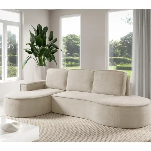 Hoekbank MOLLY met Slaapfunctie – Halfrond, Vrijstaand, Slaapoppervlak 140x207cm, 3 Grote Kussens, Abriamo Stof, 277x157x88cm, Links Beige Hoekbank MOLLY met Slaapfunctie – Halfrond, Vrijstaand, Slaapoppervlak 140x207cm, 3 Grote Kussens, Abriamo Stof, 277x157x88cm, Links Beige