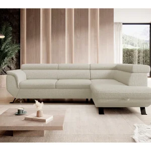 Gestoffeerde hoekbankRAVEN L met bedfunctie, bedruimte separaat, gestoffeerd met verstelbare hoofdsteunen 257x198x96 cm Rechts Beige