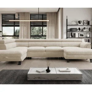Hoekbank RAVEN XL met slaapfunctie, uittrekbed, verstelbare hoofdsteunen, opbergruimte, 334x198x162cm Links Parel Hoekbank RAVEN XL met slaapfunctie, uittrekbed, verstelbare hoofdsteunen, opbergruimte, 334x198x162cm Links Parel